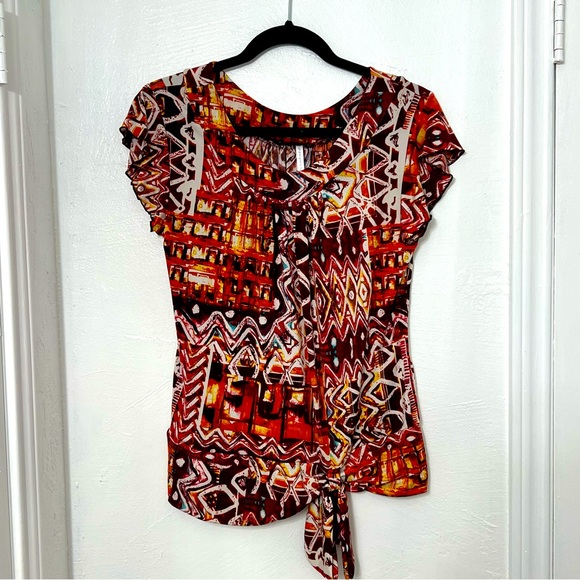 Passport Tops - Passports Women's Bohemian Knit Capped Sleeve Top, Waistband Tie Detail, Size M